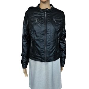 Jou Jou Black Faux Leather Jacket for Women